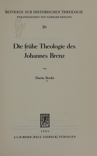 Cover of Die fruehe theologie des Johannes Brenz