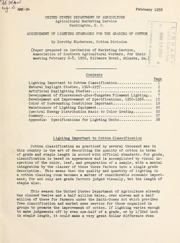 Cover of Achievement of lighting standards for the grading of cotton