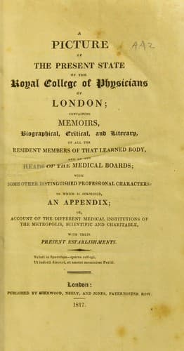 Cover of A picture of the present state of the Royal college of physicians of London