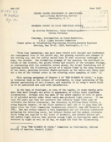 Cover of Progress report on color rendition studies