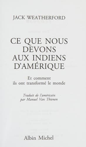 Cover of Ce que nous devons aux Indiens d'Amérique