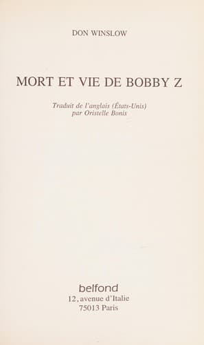 Cover of Mort et vie de Bobby Z