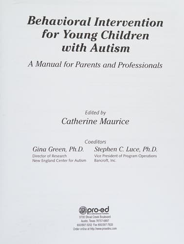 Cover of Behavioral intervention for young children with autism