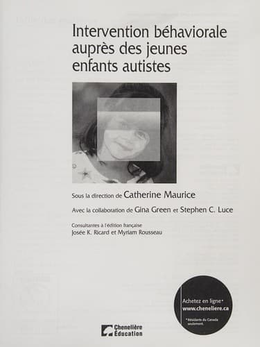 Cover of Intervention béhaviorale auprès des jeunes enfants autistes