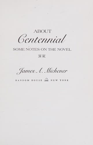Cover of About Centennial; some notes on the novel