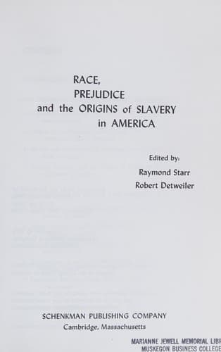 Cover of Race, Prejudice and the Origins of Slavery in America