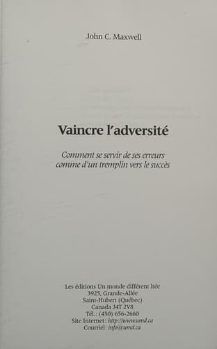 Cover of Vaincre L'adversite