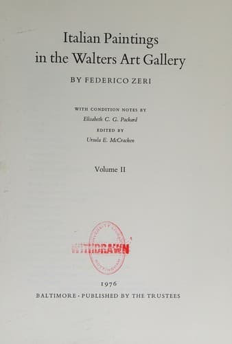 Cover of Italian Paintings in the Walters Art Gallery, Volume II