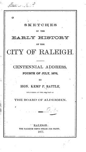 Cover of Sketches of the early history of the city of Raleigh.