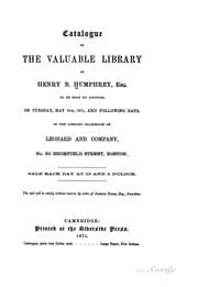 Cover of Catalogue of the valuable library of Henry B. Humphrey, esq