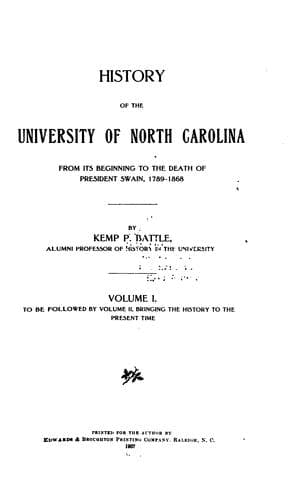 Cover of History of the University of North Carolina.