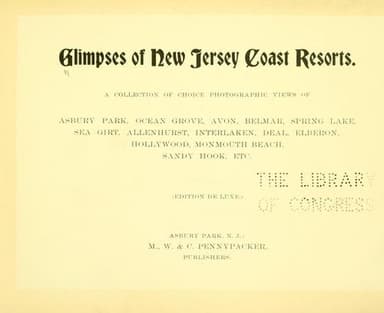 Cover of Glimpses of New Jersey Coast Resorts. a Collection of Choice Photographic Views of Asbury Park, Ocean Grove, Avon, Belmar, Spring Lake, Sea Girt, Allenhurst, Interlaken, Deal, Elberon, Hollywood, Monmoutn Beach, Sandy Hook, Etc