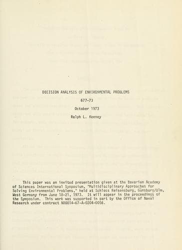 Cover of Decision analysis of environmental problems