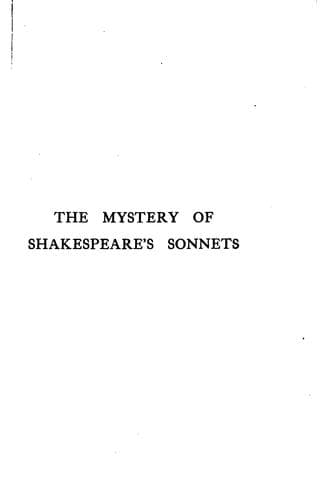 Cover of The Mystery of Shakespeare's Sonnets: An Attempted Elucidation