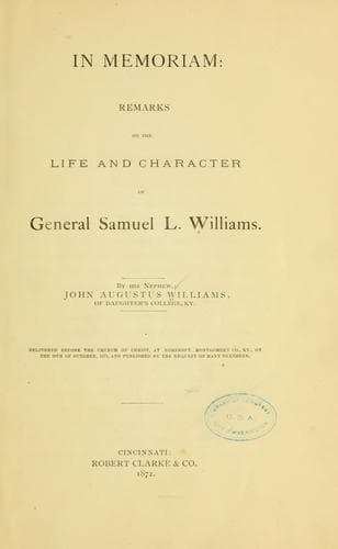 Cover of In memoriam: remarks on the life and character of General Samuel L. Williams.