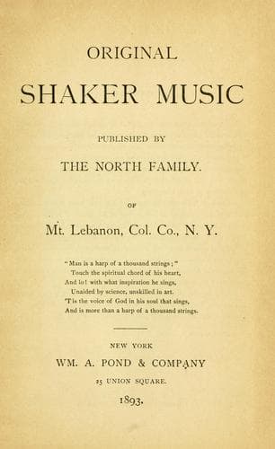 Cover of Original Shaker music published by the North family of Mt. Lebanon, Col. Co., N.Y. ...