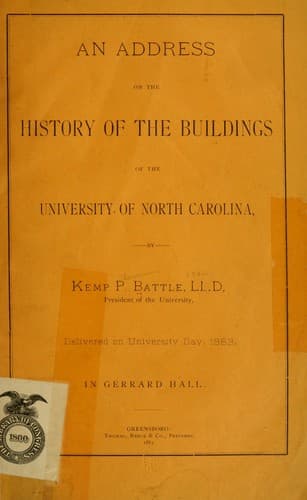 Cover of An address on the history of the buildings of the University of North Carolina