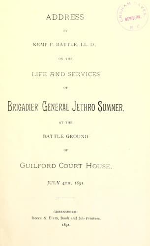 Cover of Address on the life and services of Brigadier General Jethro Sumner