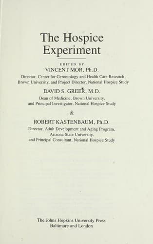 Cover of The Hospice experiment