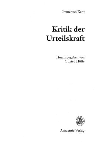 Cover of Immanuel Kant, Kritik der Urteilskraft