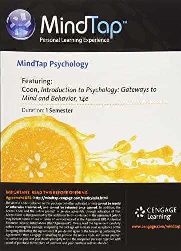 Cover of MindTap Psychology, 1 term  Printed Access Card for Coon/Mitterer's Introduction to Psychology