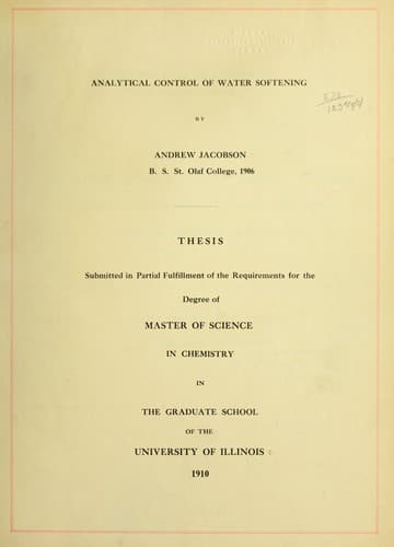 Cover of Analytical control of water softening