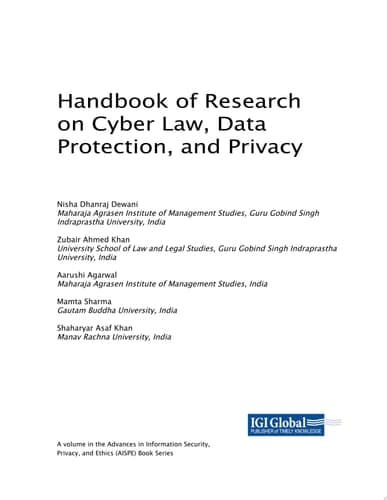 Cover of Handbook of Research on Cyber Law, Data Protection, and Privacy