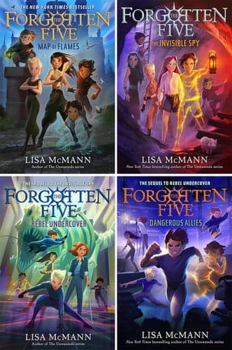 Cover of Forgotten Five Series, Set of 4 Books. Map of Flames, the Invisible Spy, Rebel Undercover, Dangerous Allies