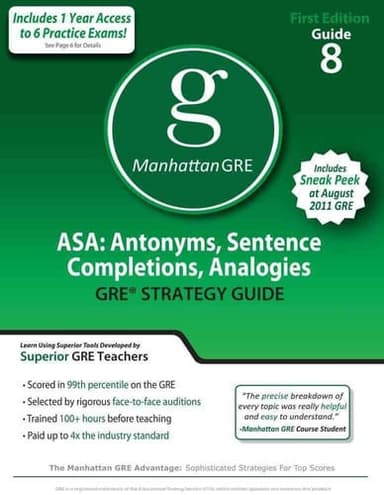 Cover of ASA: Antonyms, Sentence Completions, Analogies GRE Strategy Guide