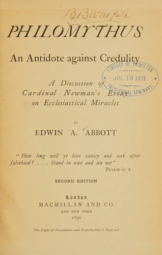 Cover of Philomythus An Antidote Against Credulity A Discussion Of Cardinal Newman's Essay On Ecclesiastical Miracles