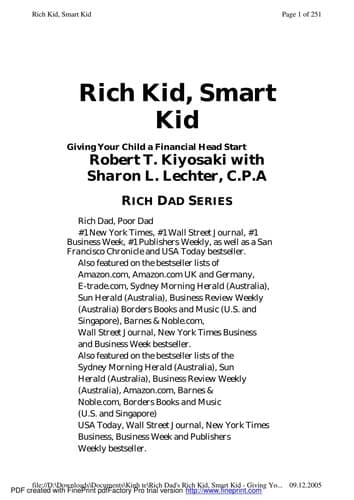 Cover of EBSI rich dad's rich kid, smart kid